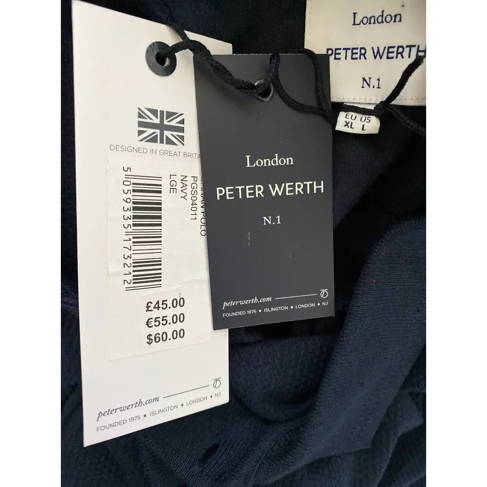 London Peter Werth No.1 Mens Navy Short Sleeve Polo Shirt NEW Large - Picture 7 of 10